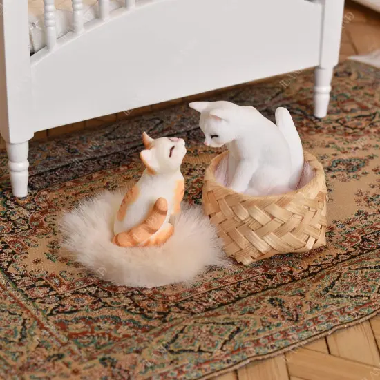 Cat Figurines, Dollhouse Cats w/ 1/12 scale Accessories, Realistic Hand Painted Mini Cat Decor, Cat Cake Toppers {5}