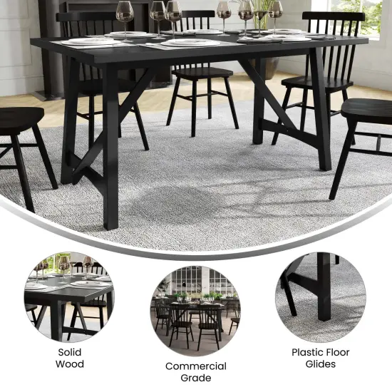Merrick Lane Carroll Wooden Dining Table with Trestle Style Base Black Matte {3}