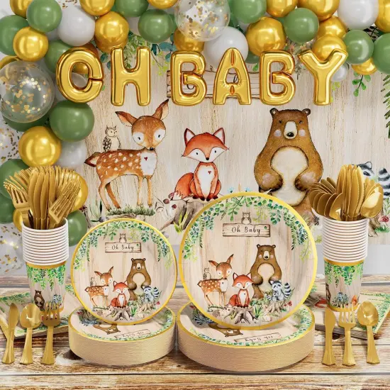 247 PCS Forest Animal Birthday & Disposable Dinnerware Set (25 Guest) {1}