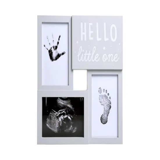 Babyprints and Sonogram Hello Little One Collage Frame, Baby Handprint, Footprint and Ultrasound Baby Keepsake Frame, Pregnancy Announcement, Gender-Neutral, White {2}