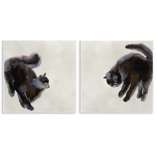 Stupell Industries Fuzzy Black Cats on Beige 2pc Wall Plaque Art Set Design by Melissa Wang  {1}