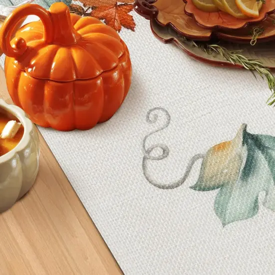 Fall Pumpkins Table Runner 13x72 Inch Watercolor Floral Leaves {4}