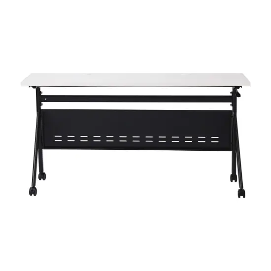 Emma and Oliver Griffin Heavy-Duty Flip Top Training Table with Nesting Design, Privacy Panel, Y-Legs, Tabletop, Metal Frame WhiteTop/BlackFrame {5}