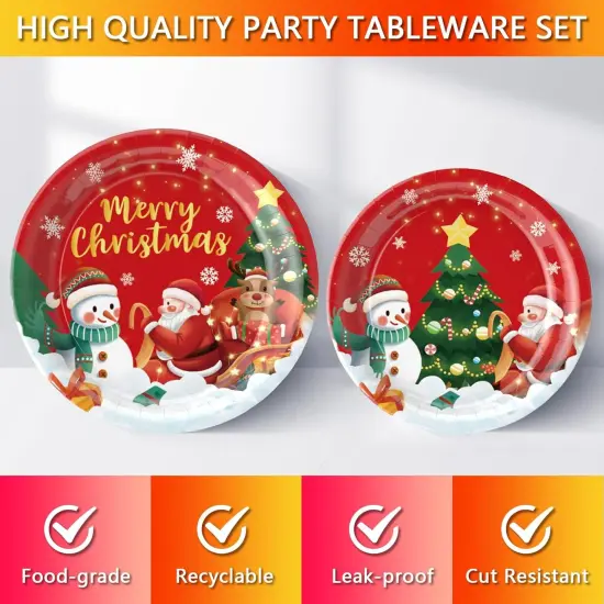 177PCS Christmas Paper Plates Napkins Party Supplies, Christmas Tree Santa Claus Theme Party Supplies Disposable Paper Tableware for Decorations for Merry Christmas Serves 25 {3}
