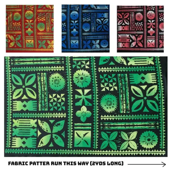 1 Yard Traditional Polynesian Tapa Design Fabric Peachskin, 100% Polyester, 45 Inches Width Aqua {2}