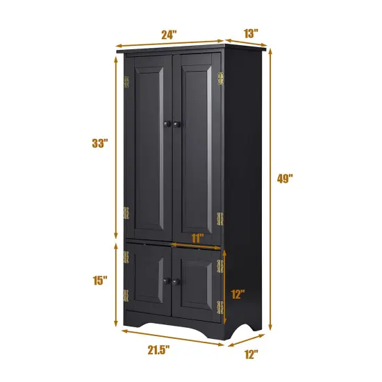 Costway Accent Storage Cabinet Adjustable Shelves Antique 2 Door Floor Cabinet Black {3}