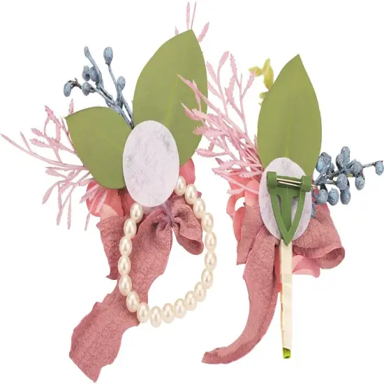 Burnt Orange Rose Wrist Corsage and Boutonniere Set {3}