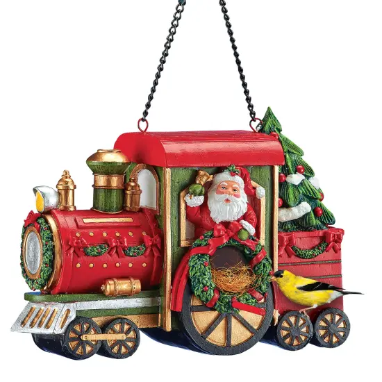 Collections Etc Festive Santa Claus Train Car Holiday Birdhouse {2}