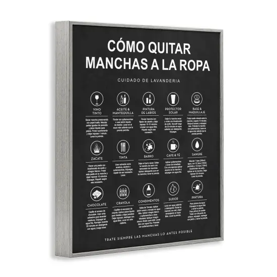 Stupell Industries Guía de Limpieza de Manchas, Negro Framed Giclee Art Gray Framed {3}