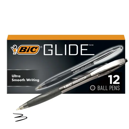 BIC Glide Black Retractable Ballpoint Pens, Medium Point (1.0mm), 12-Count Pack, Ultra Smooth Writing Black Pens {2}