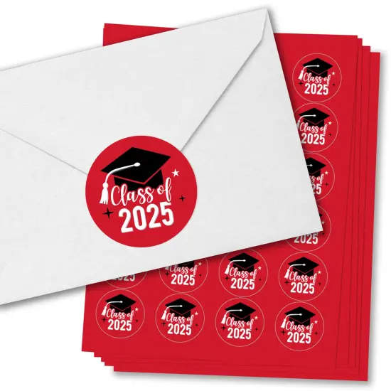 Big Dot of Happiness Class of 2025 Red Grad Party Envelope Seal Stickers, Round Circle Stickers to Seal Cards, Graduation Envelope Seals - 120 Count {1}