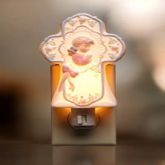 Ceramic Praying Girl on Cross Plug-In Nightlight, Religious Gift or Decor, Baptism Gift {2}