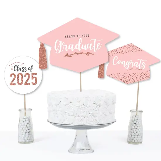Big Dot of Happiness Rose Gold Grad - 2025 Graduation Party Centerpiece Sticks - Table Toppers - Set of 15 {6}