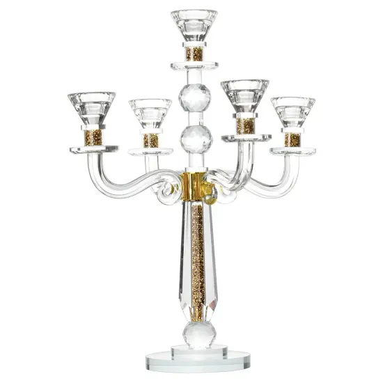 Crystal Candelabra with 5 Arms and Round Crystals in Center Stem {1}
