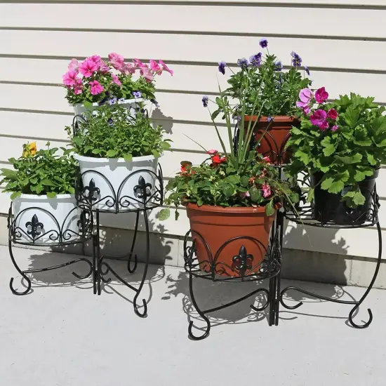 Black Iron French Lily 3-Tiered Plant Stand - 22 in - Set of 2 {3}