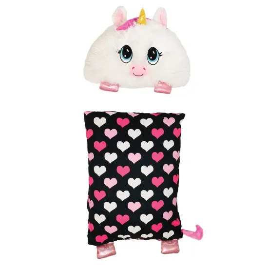 Happy Nappers: FluffALuff Pet - Unicorn - 2-In-1: Plush Character & Snap-On Pillowcase, White-Pink, Soft-Huggable, Cover Fits Standard Size, Play-Nap {1}