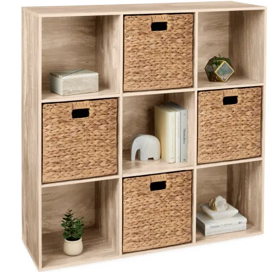 Best Choice Products 9-Cube Bookshelf, 13.5in Display Storage System, Organizer w/ Removable Back Panels Light Oak {1}