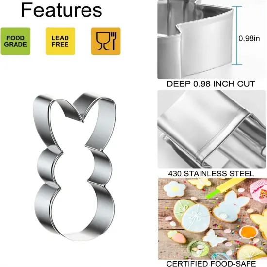 Easter Cookie Cutters, 3 Pieces Carrot Egg Bunny Rabbite Shapes Metal Cookie Cutters Stainless Steel Sets Holiday Themed Baking Kit {3}