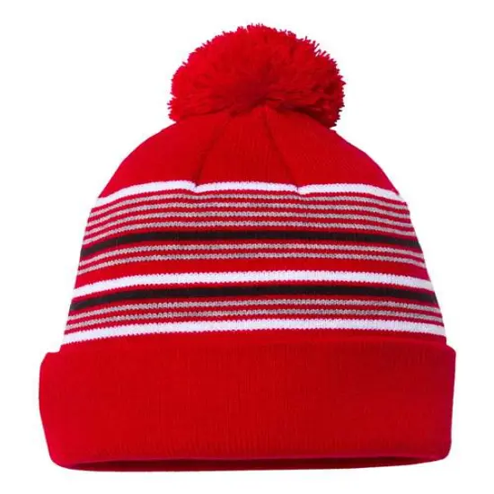 Sportsman&reg; Striped Pom Pom Cuffed Beanie Navy W GGold {8}
