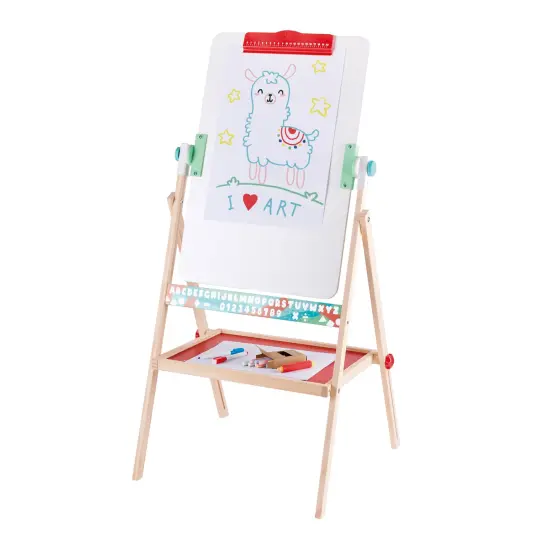 Hape Standing Flip Flat Easel - Double-Sided - Chalk Blackboard &Marker Whiteboard, 4 Chalks, 2 Marker Pens & Board Rubber, Toddler & Kids, Ages 3+ {1}