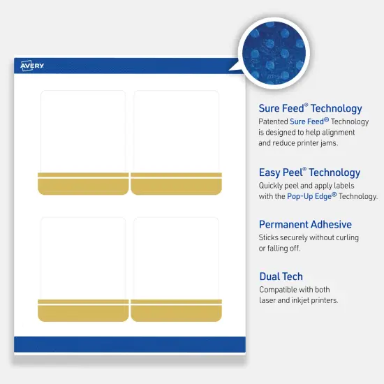 Avery Printable Rectangle Labels, Gold Double-Dipped Edge, 4" x 3-1/3", Matte White Rectangle Labels, Permanent, Laser/Inkjet, 40ct, Great for Product Labels {3}