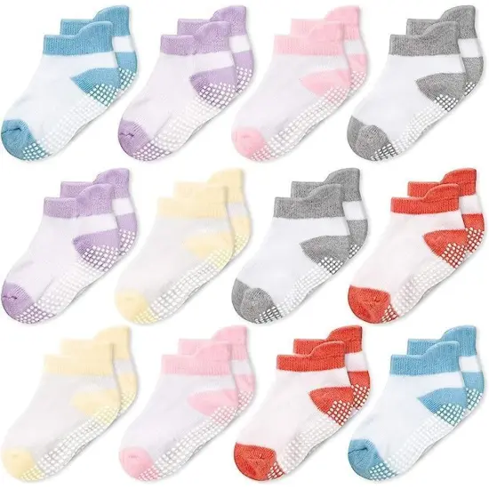 CozyWay Baby Girl Socks With Grippers - Non Slip Ankle Grip Socks for Girls Babies Infants - Soft Comfy Cotton - For Ages 1-11 Months - Multi Color - 12 Pack Multicolor {1}