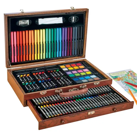 Collections Etc 140-Piece Artist Set with Wooden Carrying Case {2}