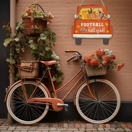 Fall Sign Football Pumpkin Truck Decorations 11.5" Football and Fall Y&rsquo;all Hanging Sign {2}