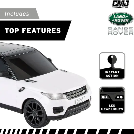 CMJ RC Cars: Range Rover - White - 1:24 Scale, Remote Control Radio SUV Vehicle, 2.4 Ghz, LED Headlights, Indoor-Outdoor Racing Toy, Licensed Model {7}