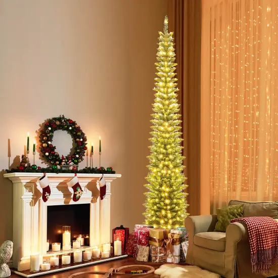 Costway 5/6/7/99 FT Pre-Lit Pencil Christmas Tree with 400 LED Lights & 699 Branch Tips Party {5}
