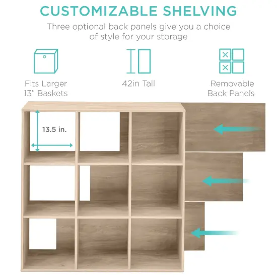Best Choice Products 9-Cube Bookshelf, 13.5in Display Storage System, Organizer w/ Removable Back Panels Light Oak {3}