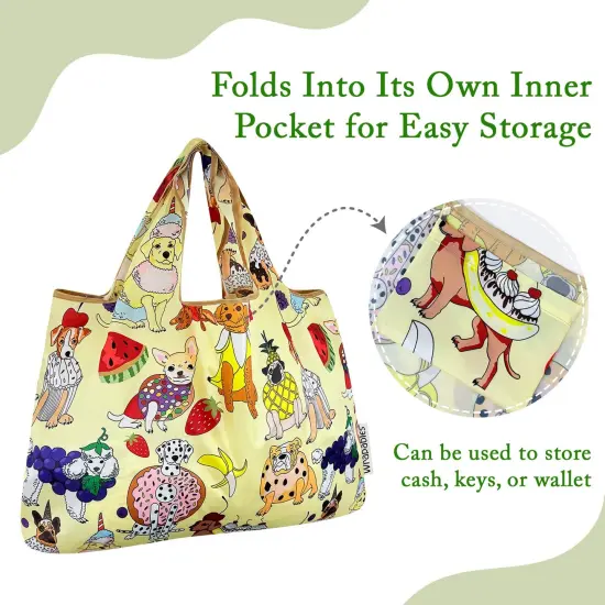 Wrapables Large Foldable Tote Nylon Reusable Grocery Bags, Dessert Dogs {3}