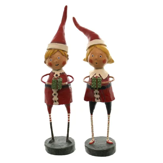 Lori Mitchell 8.25 In Santa's Little Helpers Christmas Figurine , Lightweight Christmas Decor Christmas St/2 Presents Red {1}