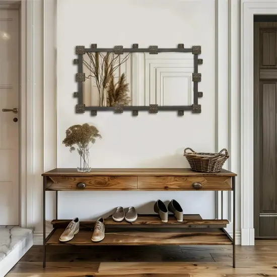 Rustic Industrial Rectangle Accent Mirror Decorative Wall Art Mirror Metal Frame {3}