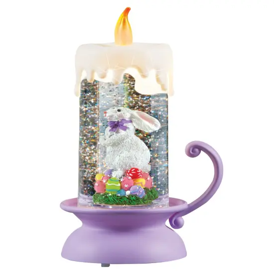 Collections Etc Hand-Painted Lighted Bunny Glitter Globe Candle {2}