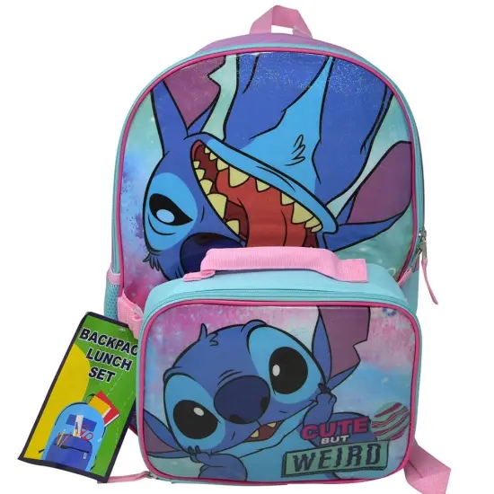 Disney Stitch 16" Backpack with Rectangle Lunch Bag {1}