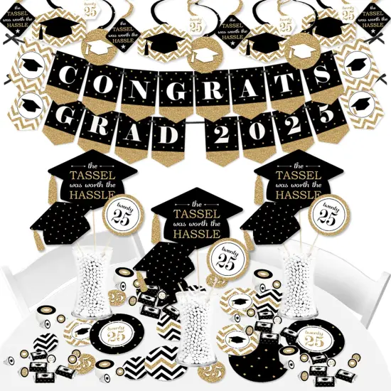 Big Dot of Happiness 2025 Gold Graduation Party Supplies - 387 Piece Decoration Kit - Fundle Bundle {1}