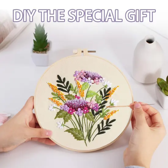 3 PCS Embroidery Kit for Beginners - Cross Stitch DIY Craft Set, Flower Embroidery Accessories & Hoop Included, Hand Embroidery Kit for Adults Stitching Sewing Kit Gift | FlowerB Patterns {5}