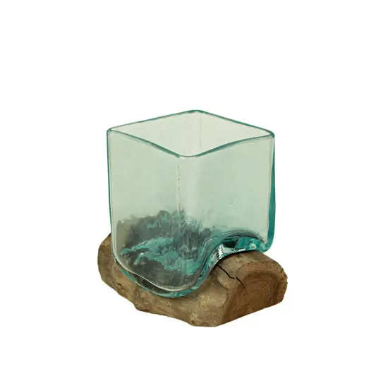 Teak Driftwood Square Bowl/Vase - 5.75" High - Home and Garden Decor Brown {3}