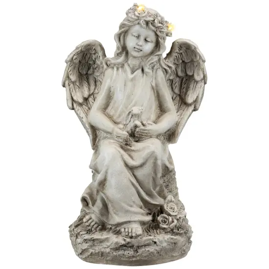 Northlight LED Lighted Angel With Rabbit Outdoor Garden Statue - 12" Beige {3}