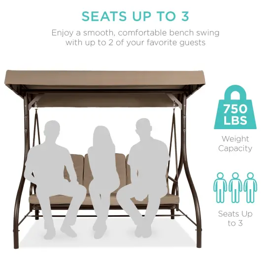 Best Choice Products 3-Seat Outdoor Converting Canopy Swing Glider Patio Hammock w/ Removable Cushions Desert Taupe {4}