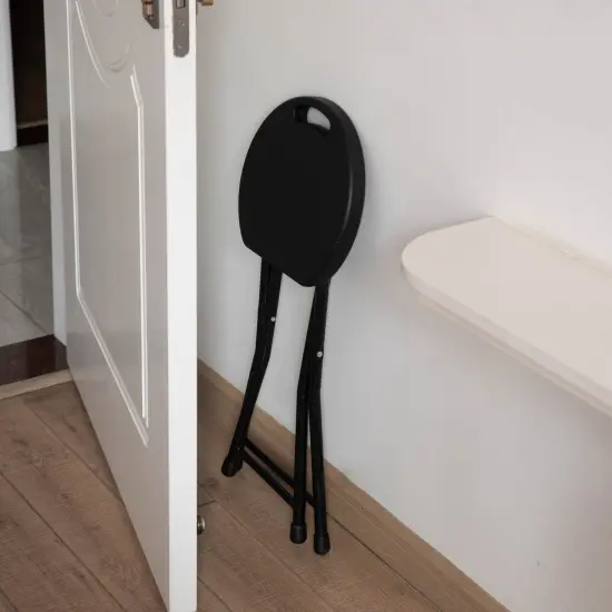 Basicwise 18-inch Portable Folding Stool with Handle Compact Chair with Non-Slip Feet and Metal Frame Legs for Indoor & Outdoor Use Ideal for Dorm Kitchen Vanity Game Room Garden Porch & Home Bar Black {3}