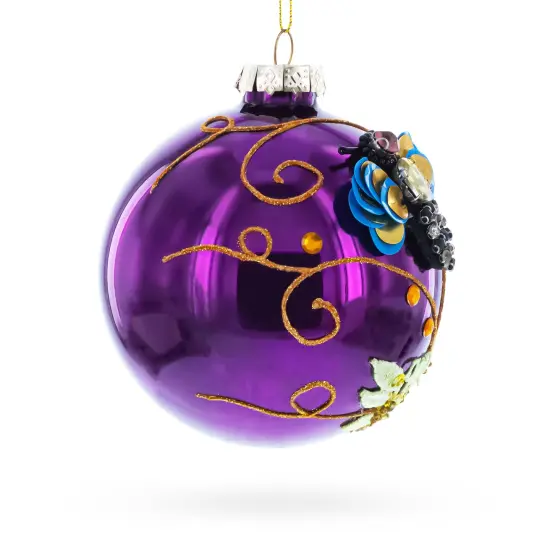 Purple Jewel Butterfly Glass Ball Christmas Ornament {4}