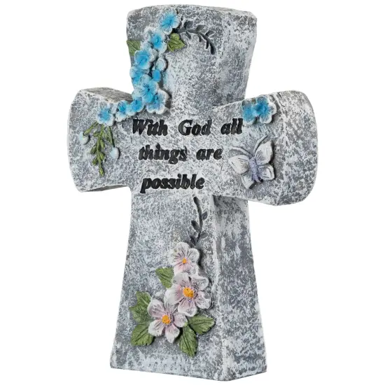 Northlight With God All Things Are Possible Floral Cross Statue - 6.75" Gray {5}