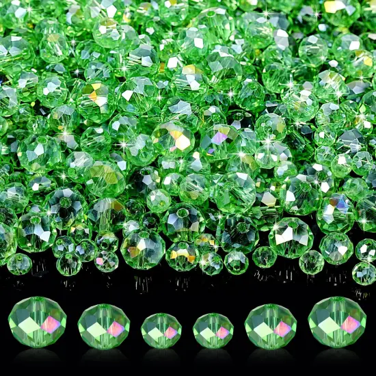 600 Pcs Crystal Glass Beads for Jewelry Making Bulk Faceted Gemstone Rondelle Loose Beads for Bracelet DIY Crafts 8 mm, 6 mm, 4 mm(Green) {1}