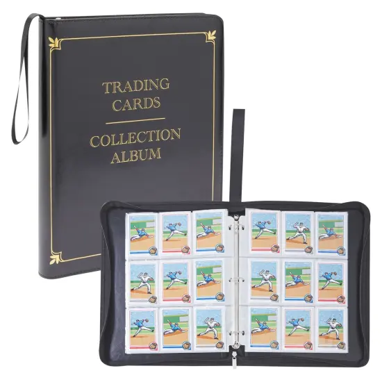 9 Pocket 3 Ring Leather TCG Binder for Baseball, Trading Game, and Sports Card, 30 Pages, Holds 540 Cards (10.8 x 1.8 x 13.5 In) Black {1}