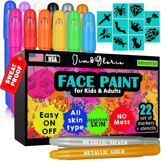 Water Based Face Paint Kit(	gold, silver, black, white, purple, pink, green, red, blue, dark blue, yellow and orange.) {1}