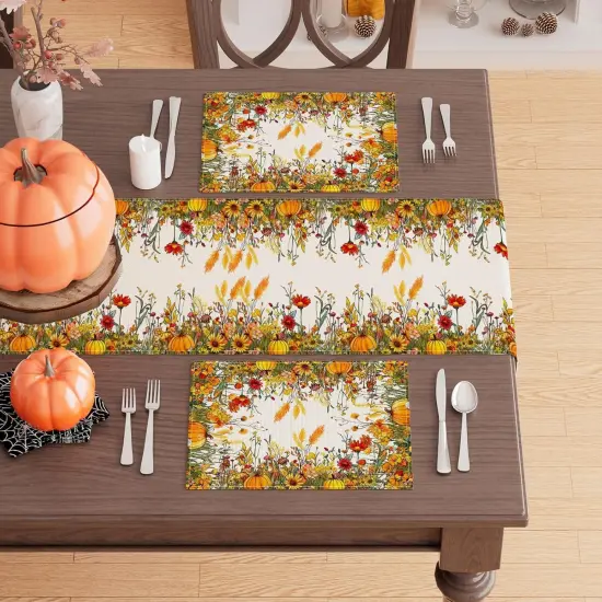 Set of 4 Wild Flowers Pumpkin Placemats - 12x18 Inch {3}