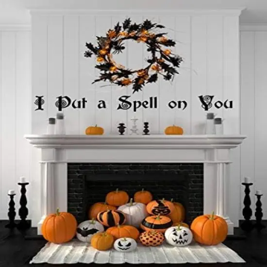 22 Inch Black Halloween Spider Wreath with Mapple Leaves {4}