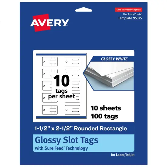 Avery Printable Rounded Rectangle Slot Tags, Sure Feed Technology, 1-1/2" x 2-1/2", Glossy White Cardstock, Print-to-The-Edge, Laser/Inkjet Printable, 100 Total {7}
